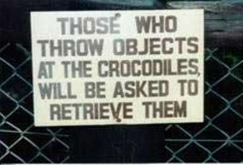 THOSE WHO THROW OBJECTS AT THE CROCODILES, WILL BE ASKED TO RETRIEVE THEM